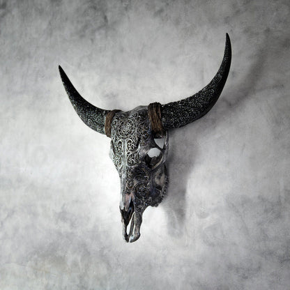 Hand-Carved Decorated Cow Skull